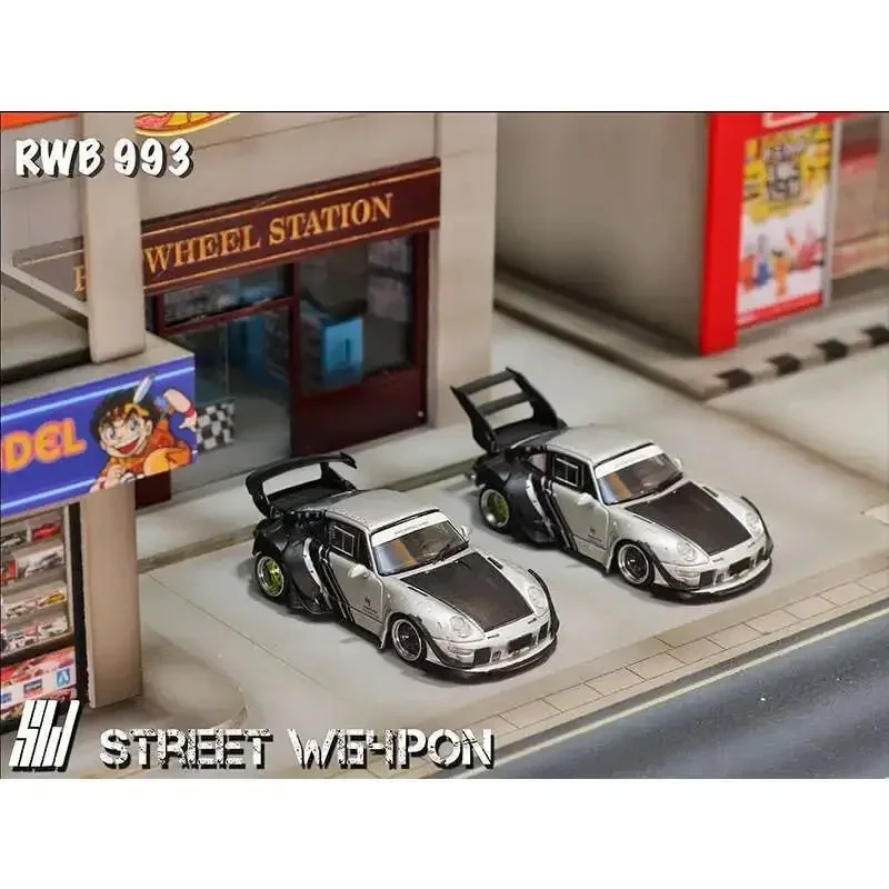 In Stock SW 1:64 RWB 993 Matte Silver Cyberpunk Car Model Collection Toy Diecast Diorama Street  Warrior