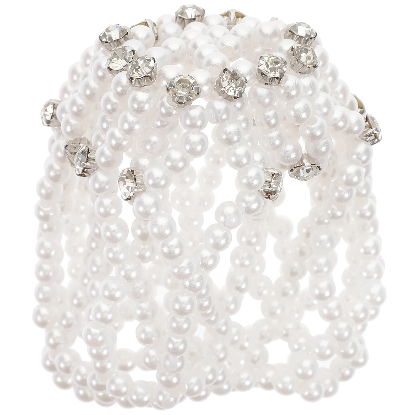 

Elastic Crochet Hair Net Pearl Bun Cover Rhinestone Snood Styling Accessories Ballet Girls Handmade Beaded Heat Protection