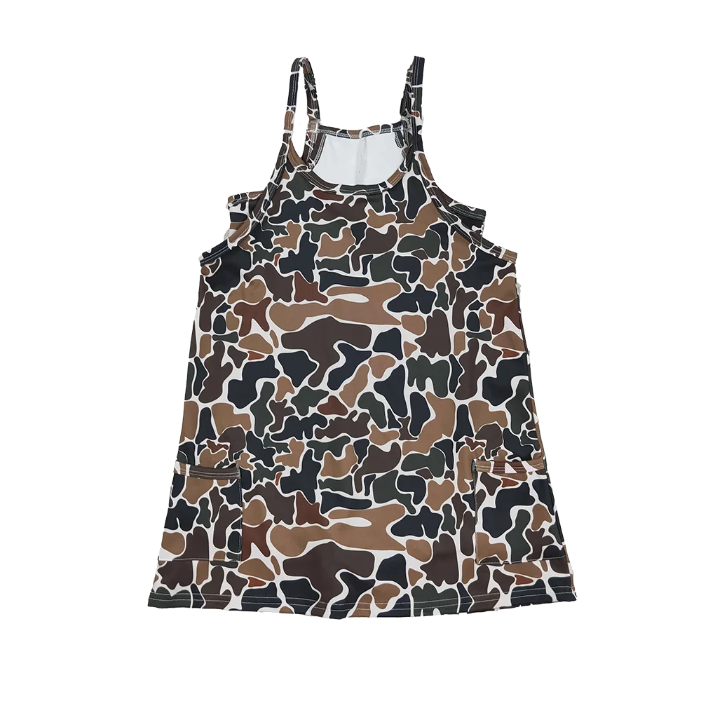 

9.3 Baby Girls Summer Dresses Baby Girls Strap Dark Brown Camo Pockets Knee Length Yoga Dresses