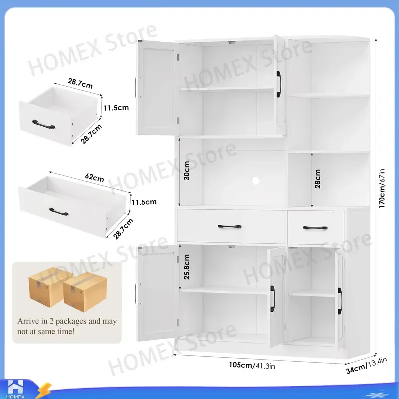 White Corner Sideboard Cabinet 5 Doors 2 Drawers Kitchen Storage Buffet Cupboard Modern Wood Pantry Organizer Furniture