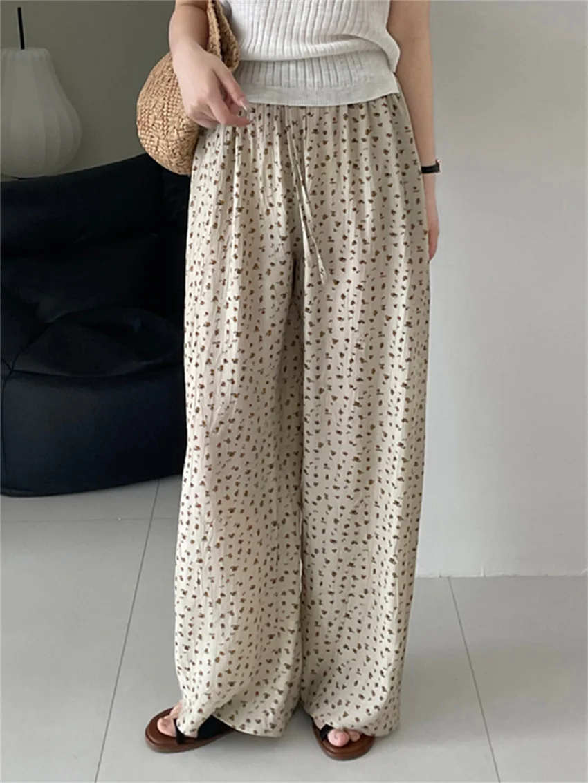 Alien Kitty 2024 Hot Sale Women Trousers Printed Loose Daily Fashion Slim Wide Leg All Match Mujer Office Lady Florals Summer