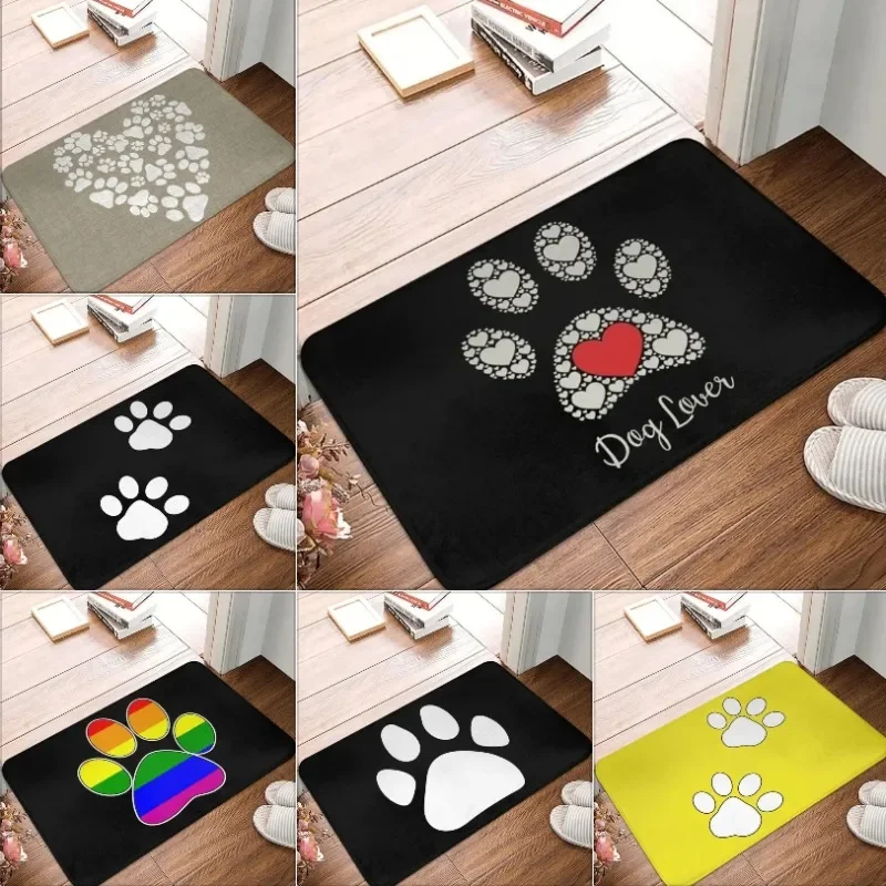Dog Lover Heart Paw Print Red Heart Center Non Slip Machine Washable Fluffy Plush Entry Doormat Pet Owner Home Decor Carpet Rug