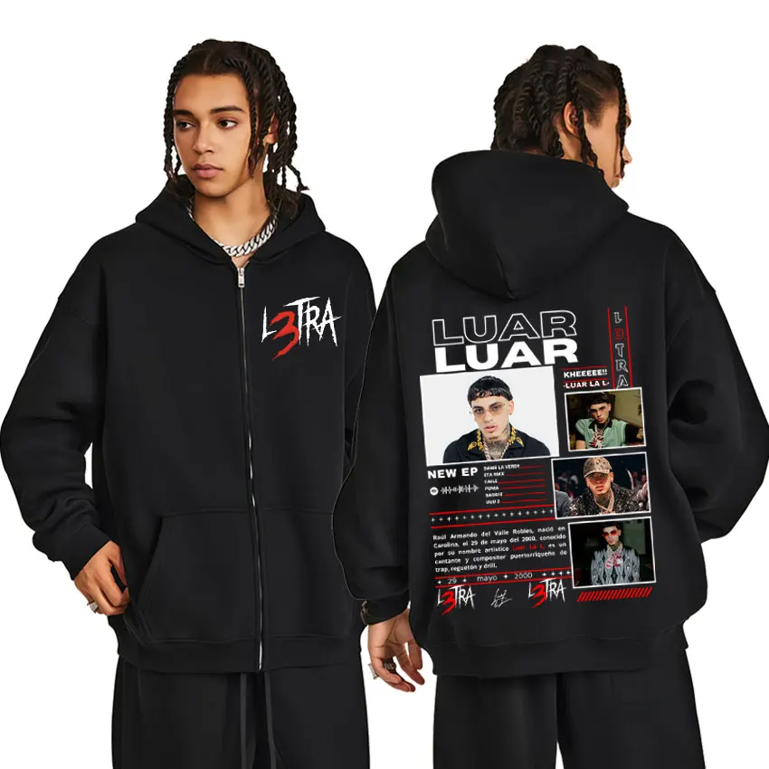 

Rapper Luar La L 2025 Album L3TRA Graphics Zipper Hoodies Men's Clothing Hip Hop Gothic Long Sleeve Zip Up Oversized Sweatshirts