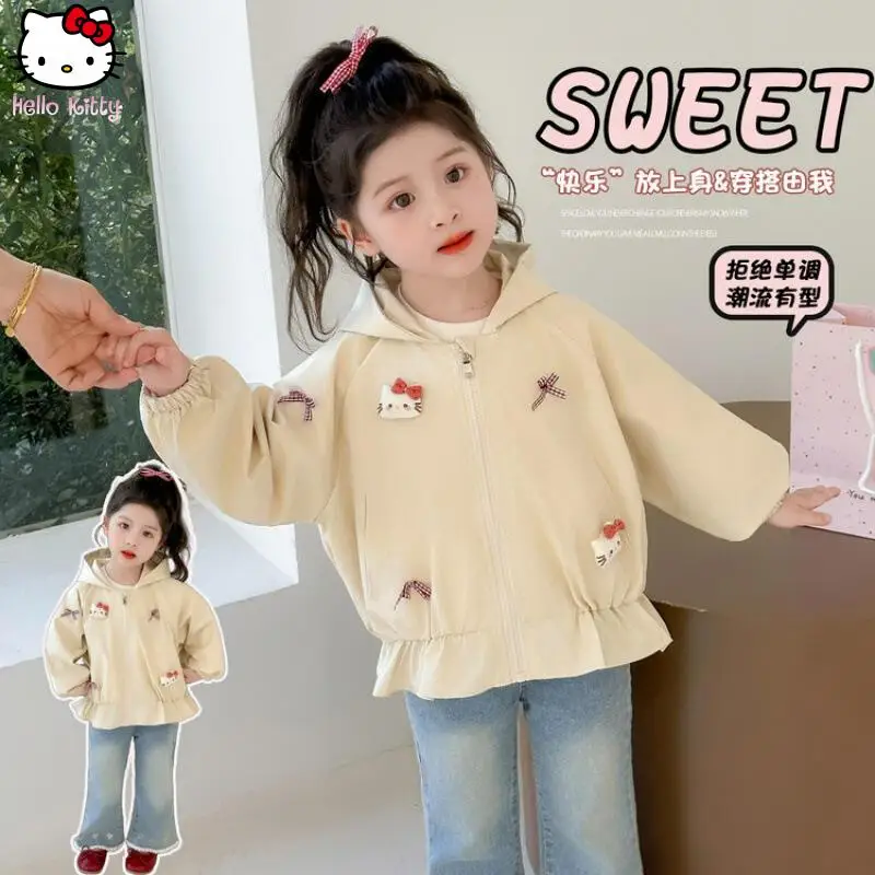 

Anime Spring Autumn New Hello Kitty Jacket Kawaii Comfort Casual Coat Children Cartoon Fashion Outdoor Sweet Tops Girls Clothe