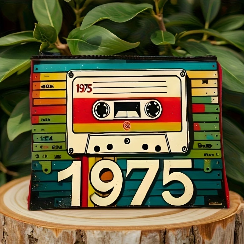 Vintage 1975 Cassette Tape Design Makeup Bag Travel Organizer Women's Cosmetic Bag Storage Nostalgic Accessory Holiday Gift