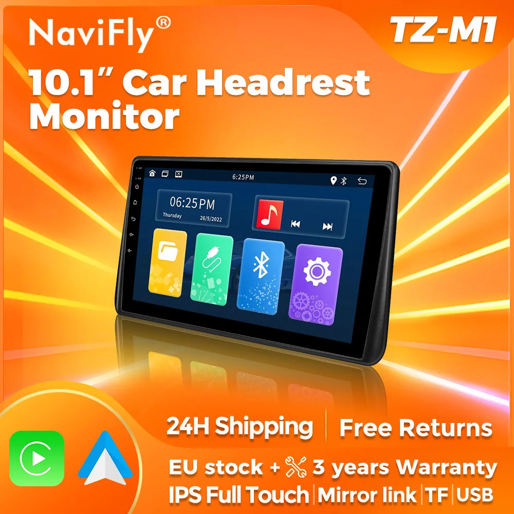 NaviFly Headrest Monitor Touch Screen TV Display WIFI Car Back Seat Tablet Multimedia Android Auto CarPlay Movie Netflix Player