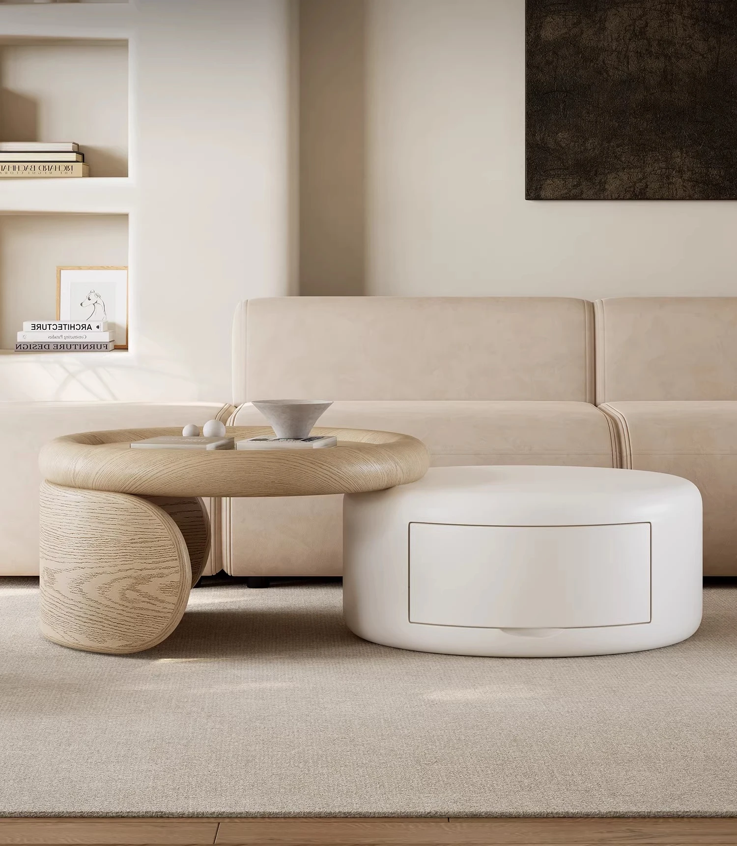 

coffee table round designer living room household small apartment Nordic solid wood storage baking paint advanced sense