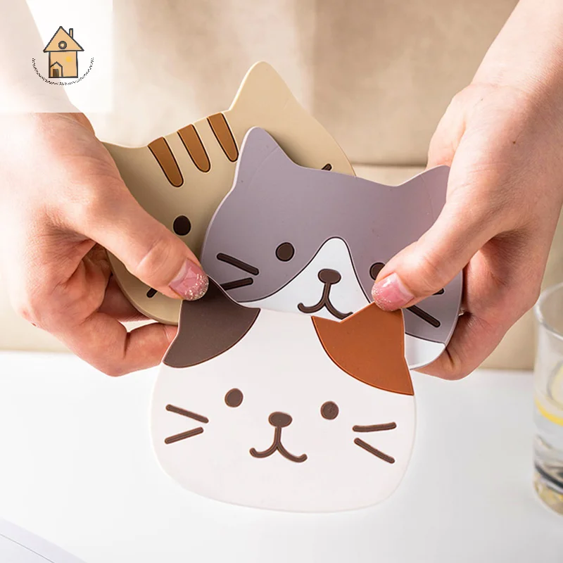 

Cute Cat Coaster PVC Non-slip And Anti-scalding Bowl Mat Silicone Teacup Insulation Pad