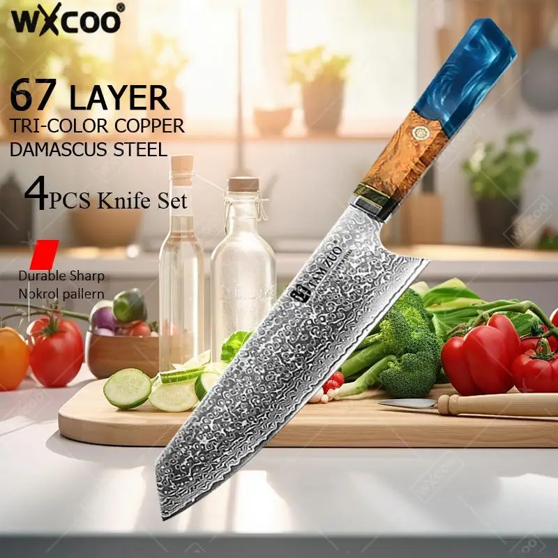 WXCOO Japanese Kiritsuke Chef Knife Damascus Steel Santoku Knife VG10 Fruit Paring Kitchen Utility Knife Kitchen Accessories