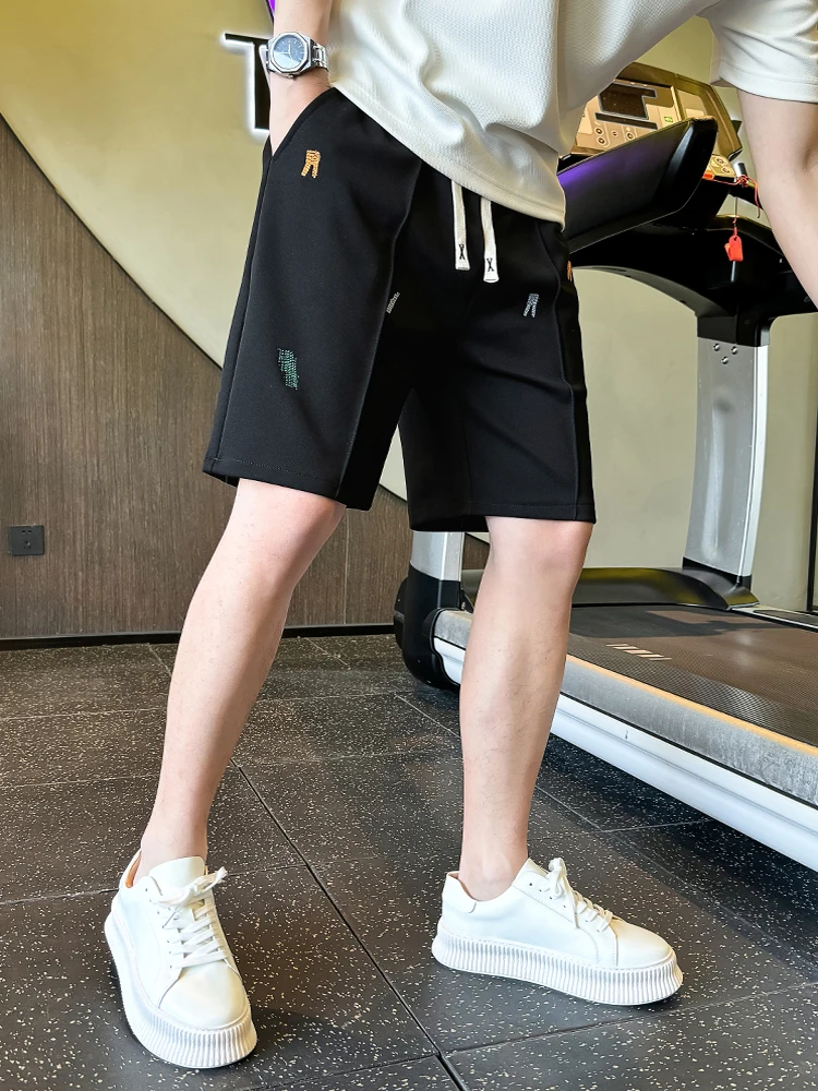 Casual Loose Men's ort Pants Embroidered Thin Summer Outerwear Youth Active Sle mid Waist Straight Leg Geometric Pattern