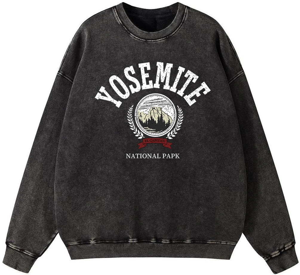 

Design Yosemite National Papk Prints Mens Vintage Washed Cotton Sweatshirt Autumn Warm Pullover High Quality Street Casual