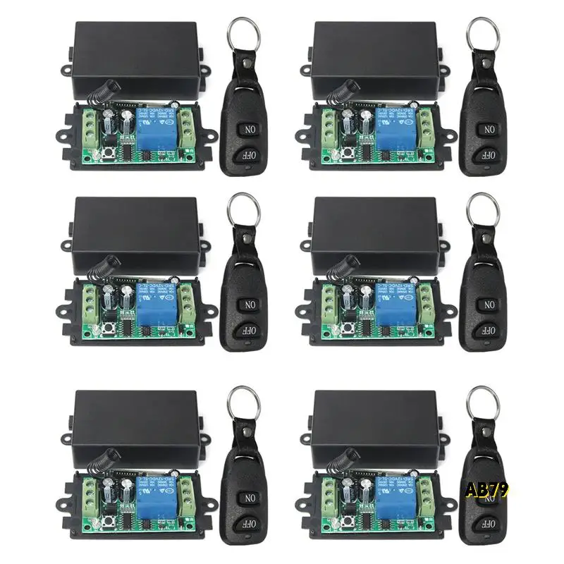 6X Dc 12V 10A 1Ch Wireless Remote Control Switch System Receiver Transmitter 2 Buttons Waterproof Remote 433Mhz