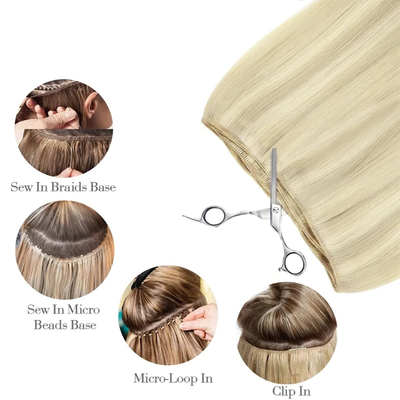 Extensiones de cabello humano virgen liso, mechones de pelo de trama, Color rubio degradado, 100g, piel brasileña Natural sedosa, doble trama