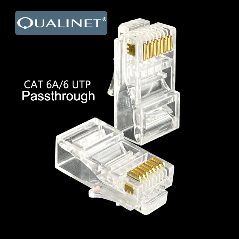 

QUALINET CAT6/CAT 6a Rj45 Connector Passthrough Modular Plug 1-500pcs Gold Plated utp rj45 plug 8P8C Adapter for Ethernet Cable