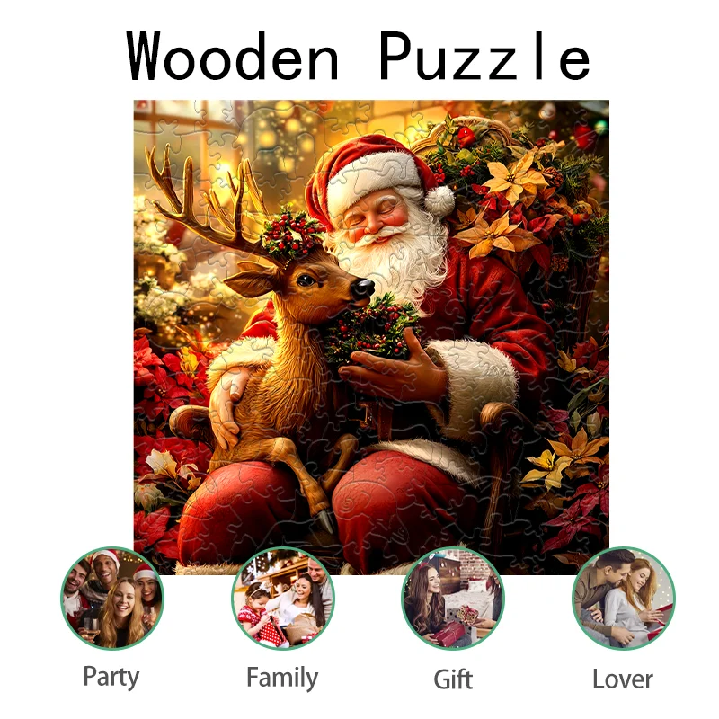 Santa Claus Wooden Puzzle Christmas Atmosphere Wall Decoration Wooden Puzzle Family Party Puzzle Game