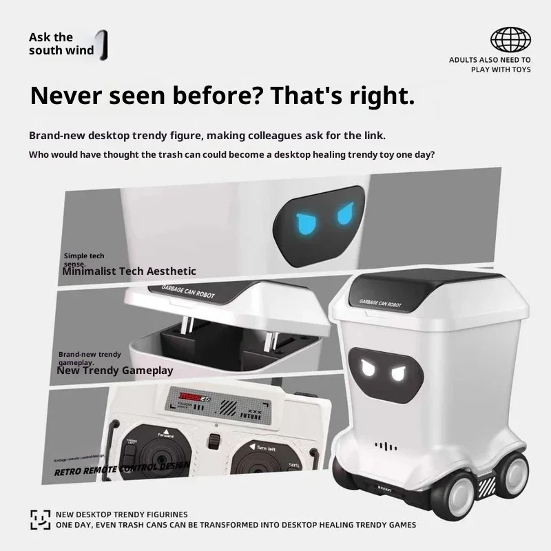 Robot per pattumiera con telecomando originale con occhi a LED e coperchio con apertura automatica per gadget per la casa divertente e intelligente per adulti