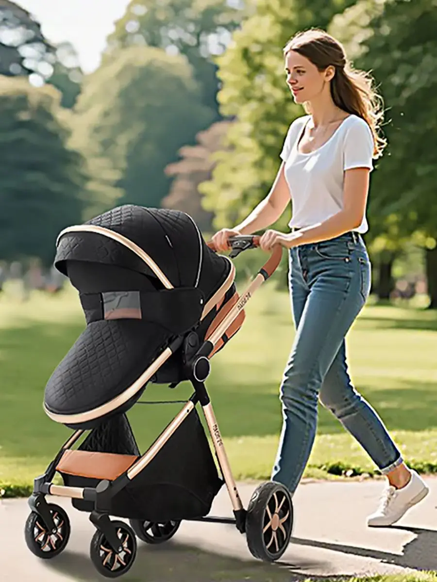 Baby-Kinderwagen 3-in-1 Reisesystem, Hochwertiger Neugeborenen-Kinderwagen, Wendbarer Faltbarer Kinderwagen mit Autositz, Babywanne, Babytrage, Wickeltasche, Regenschutz, Moskitonetz,