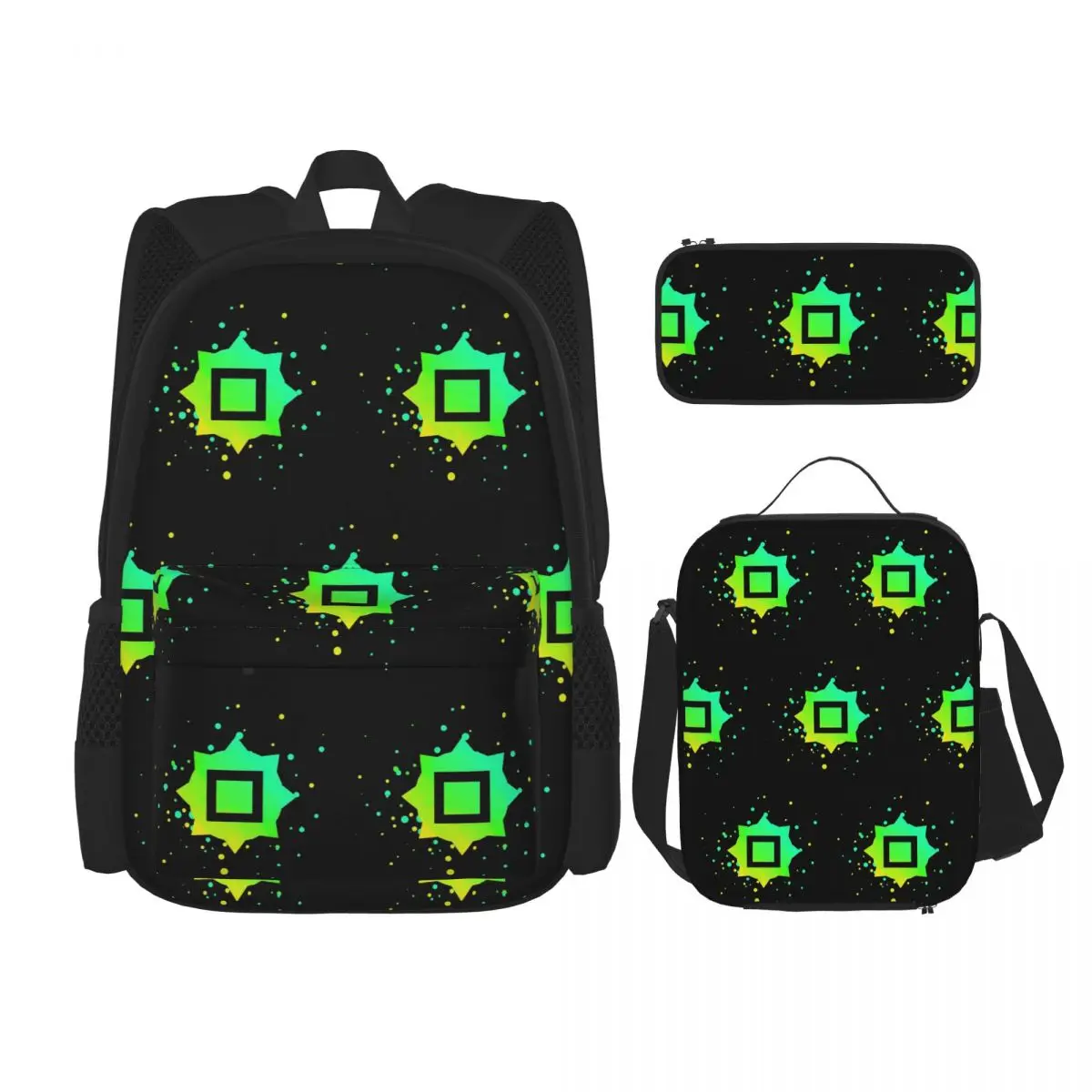 Just Shapes And Beats Blixer Square Backpacks Kids Bookbag School Bags Rucksack Lunch Bag Pen Bag Three-Piece Set