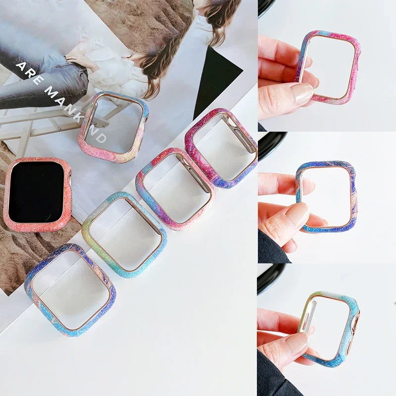 

Flash Diamond Hard Shell Cover for Apple Watch Case 45mm 41mm Accessories Protector Bumper for IWatch Series 9 8 7 Frame Correa