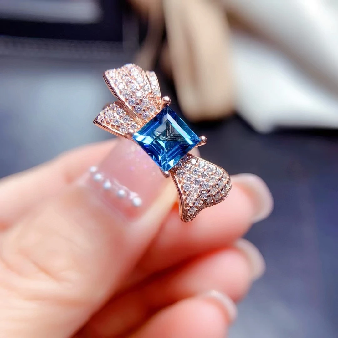 Genuine London Blue Topaz Ring with Certificate 925 Silver Natural Topaz Jewelry 18K Gold Plated 925 Silver Ring for Daily Wear
