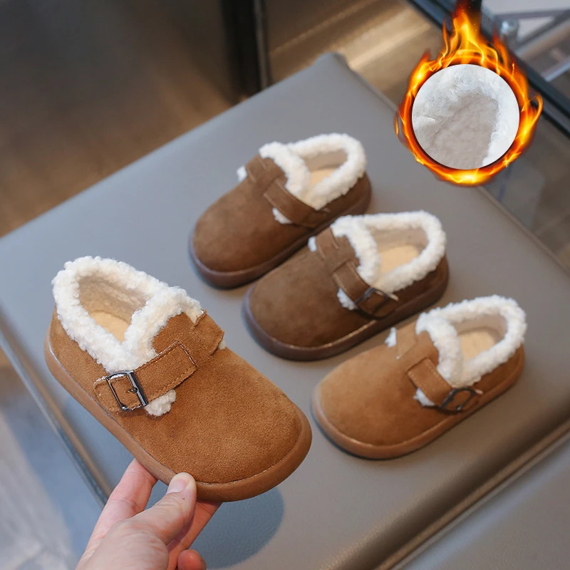 

Children's Padded Cotton Shoes 2-16 Years Old Camel Warm Boys Girls Fur Shoes Brown Lightweight Non-slip Kids Baby Short Boots