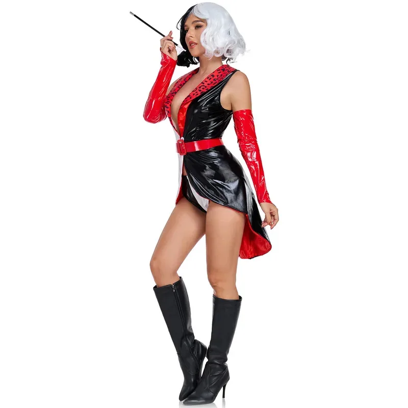 

Хэллоуин женский аниме Круэлла Дьявол мокрый вид косплей костюм карнавальная вечеринка черно-белая ведьма клоун нарядное платье tt9]