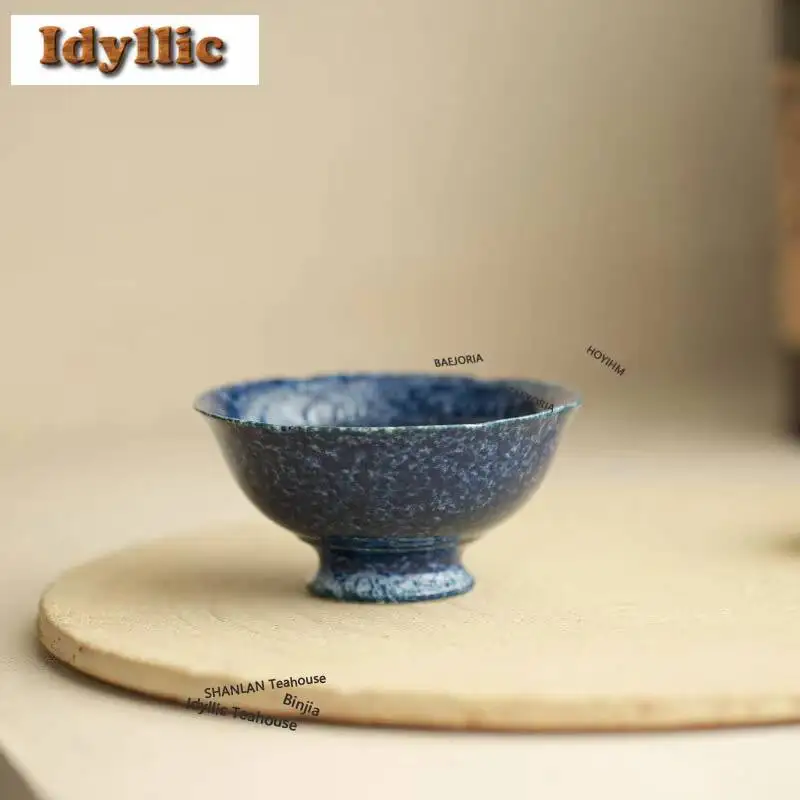 75ml Sprinkle Blue White Lotus Teacup Antique Tea Bowl Tea Pair Tea-tasting Smelling Cup Chazhan Master Cups For Tea Supplies