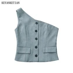 KEYANKETIAN New Launch gilet asimmetrico a spalla singola da donna Camis Fashion Sexy monopetto Slim Crop Top corsetto Top