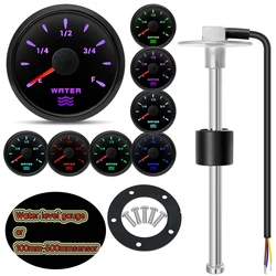 52mm 0-190ohm Water Level Gauge 7 Color Backlight and 100mm-500mm Water Level Indicator Fit for Car Boat Marine 12V 24V