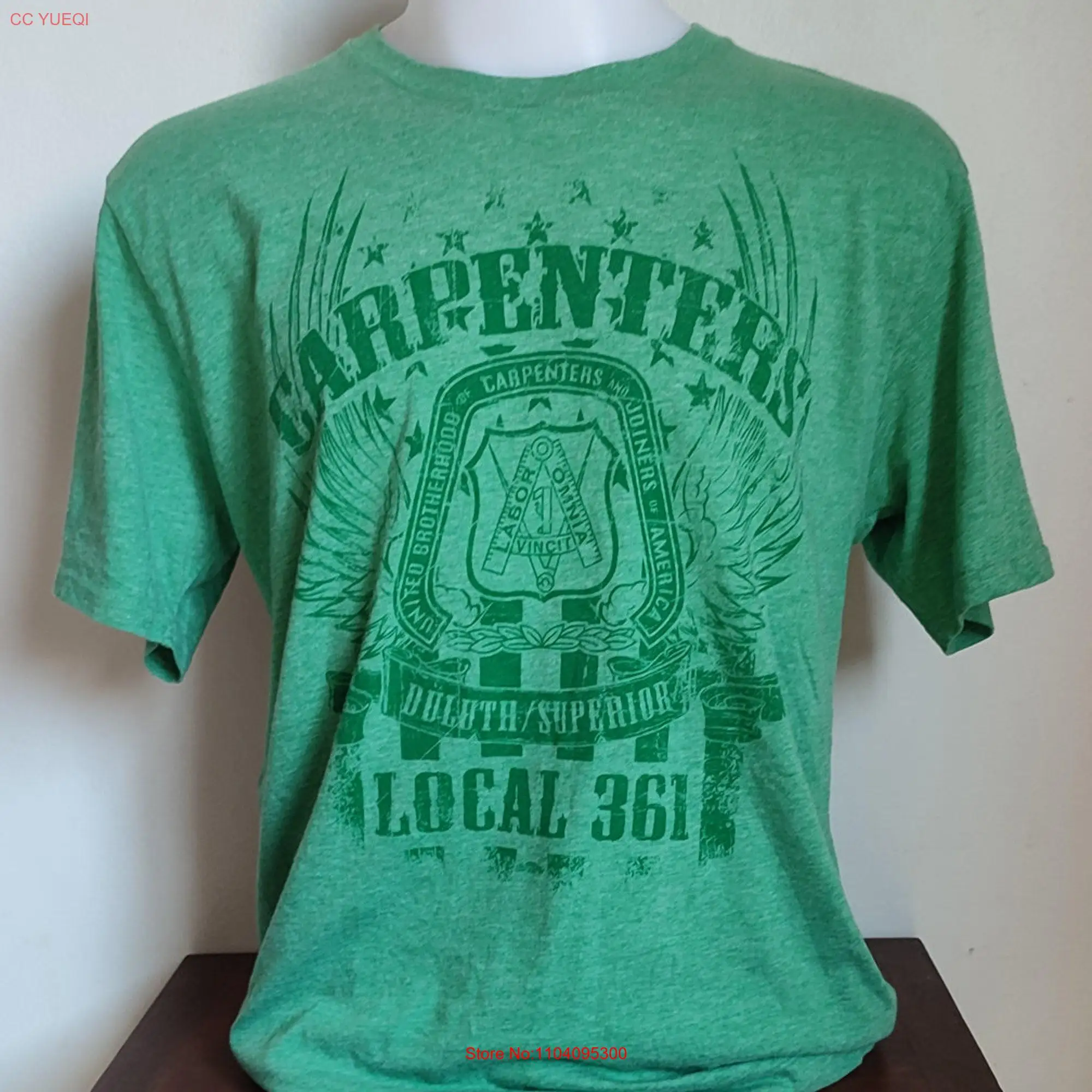 Carpenters United Brotherhood T Shirt Size Large Green Used Condition 101 long or short sleeves