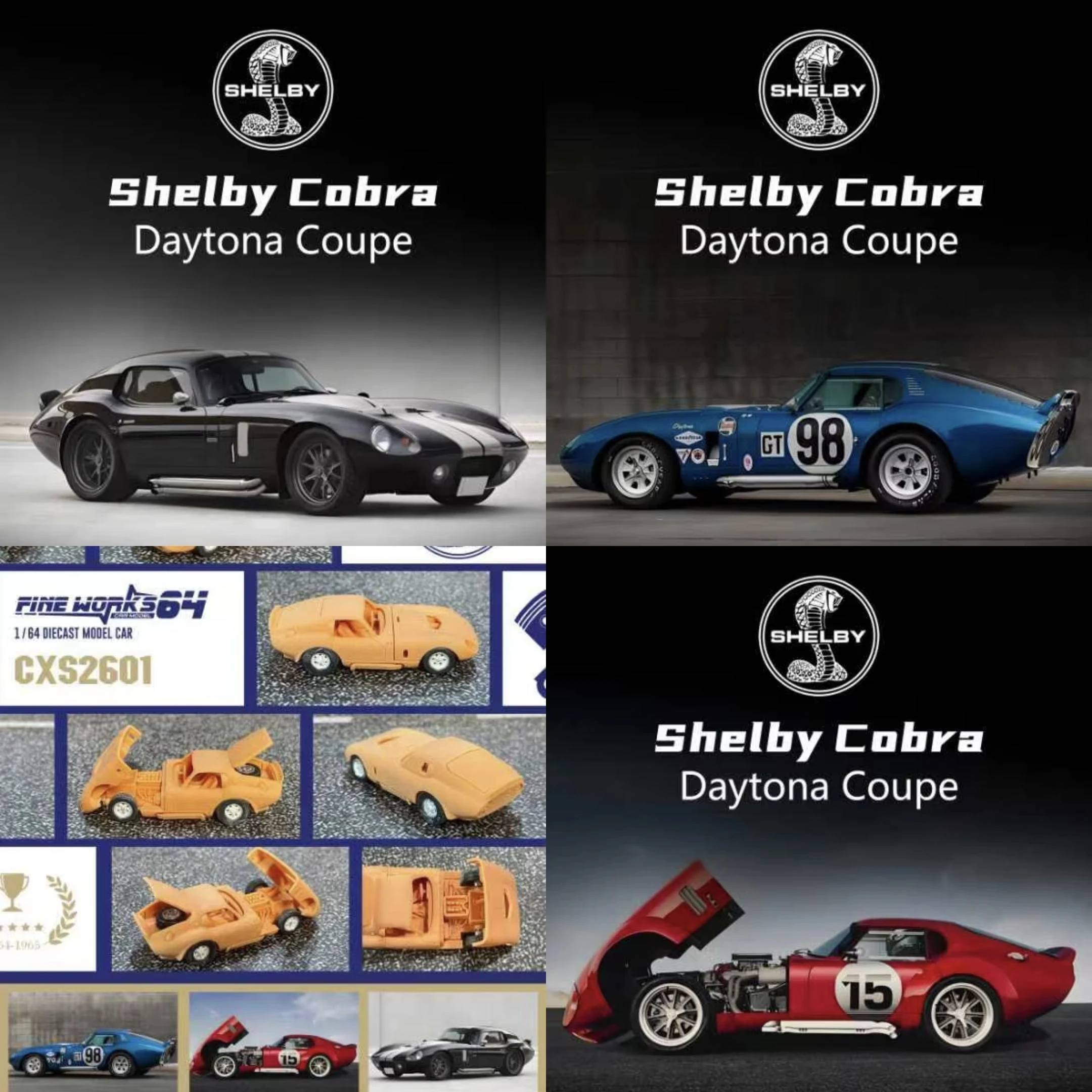 Fine Works64 1:64 Ford Mustang Shelby Cobra Daytona Coupe Alloy Die-casting Car Model Collection Gifts Toy