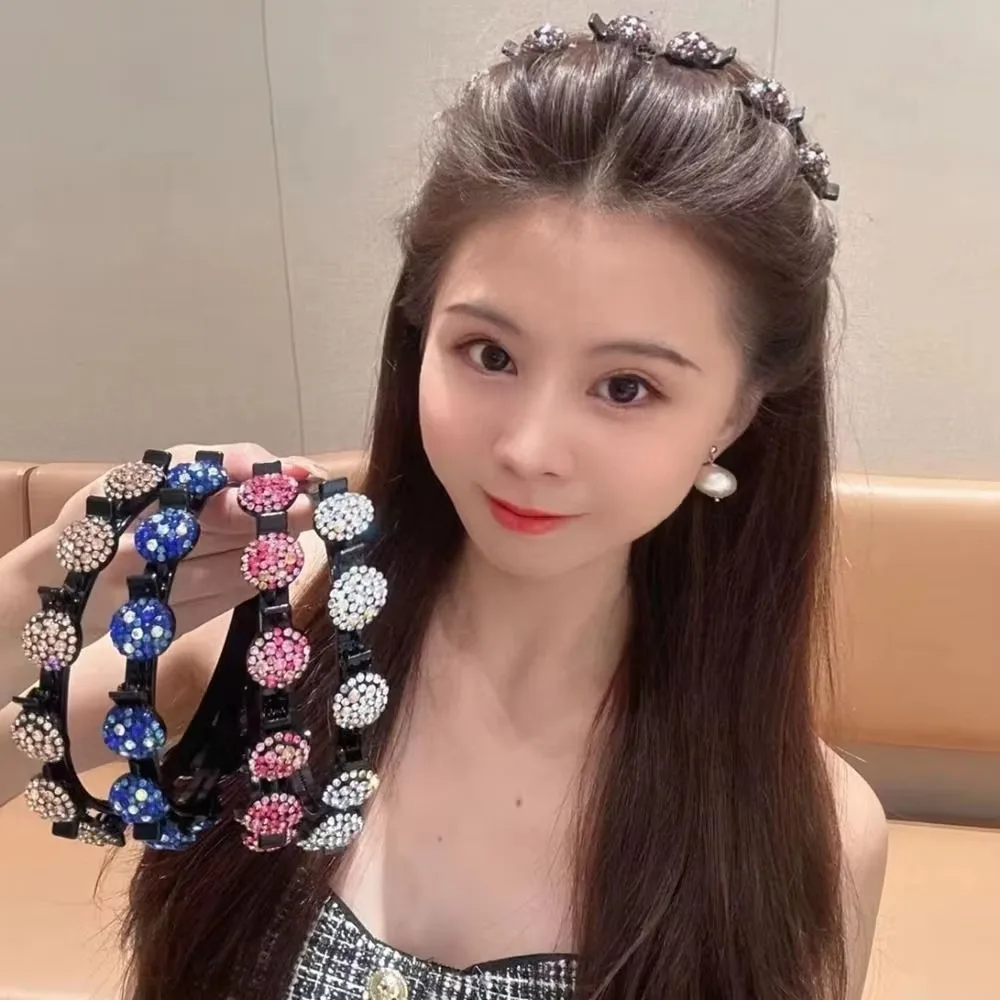 

Antislip Rhinestone Bangs Fixed Headband Sweet Elegant Hair Bands with Clips Hair Accessories Korean Style Shiny Hair Hoop Party