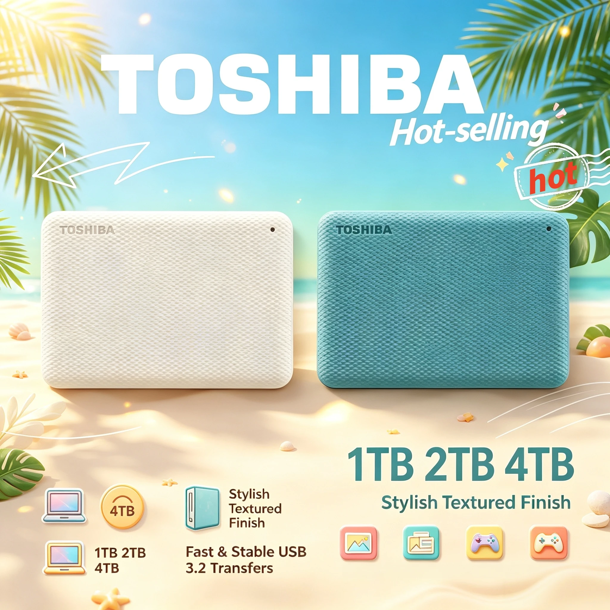 NEW Portable External HDD Toshiba Canvio V10 4TB 2TB 1TB USB 30 25 Inch Hard Drive for Laptop Computer Storage Max Use System