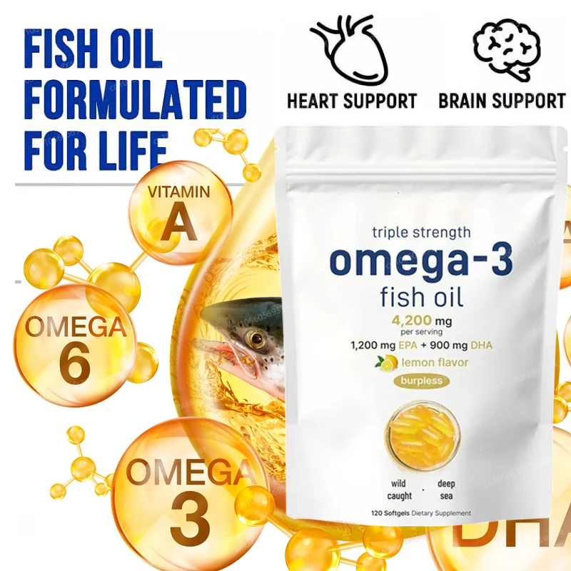 

Omega-3 Fish Oil Capsules Triple Strength 4000Mg EPA & DHA High Antioxidant Brain Heart Health, Helps Immune Cognitive Function