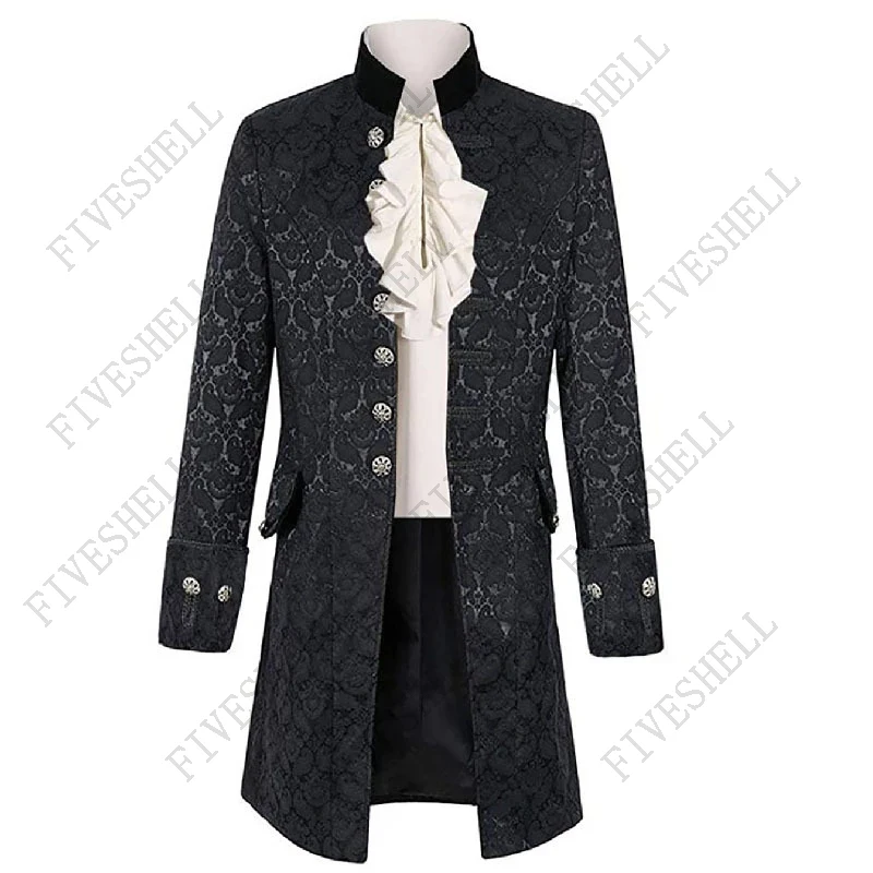 Middeleeuwse Vampire Cosplay Kostuum Steampunk Jas Vest Jas Victoriaanse Ghost Gothic Blazer Suits Stand Kraag Geul Mannen Shirt