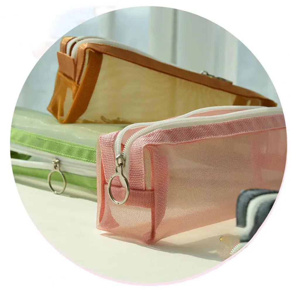 Estuche de lápices de gran capacidad, contenedor de papelería, bolsa de lápices espaciosa y duradera con cremallera, malla transparente para estudiantes