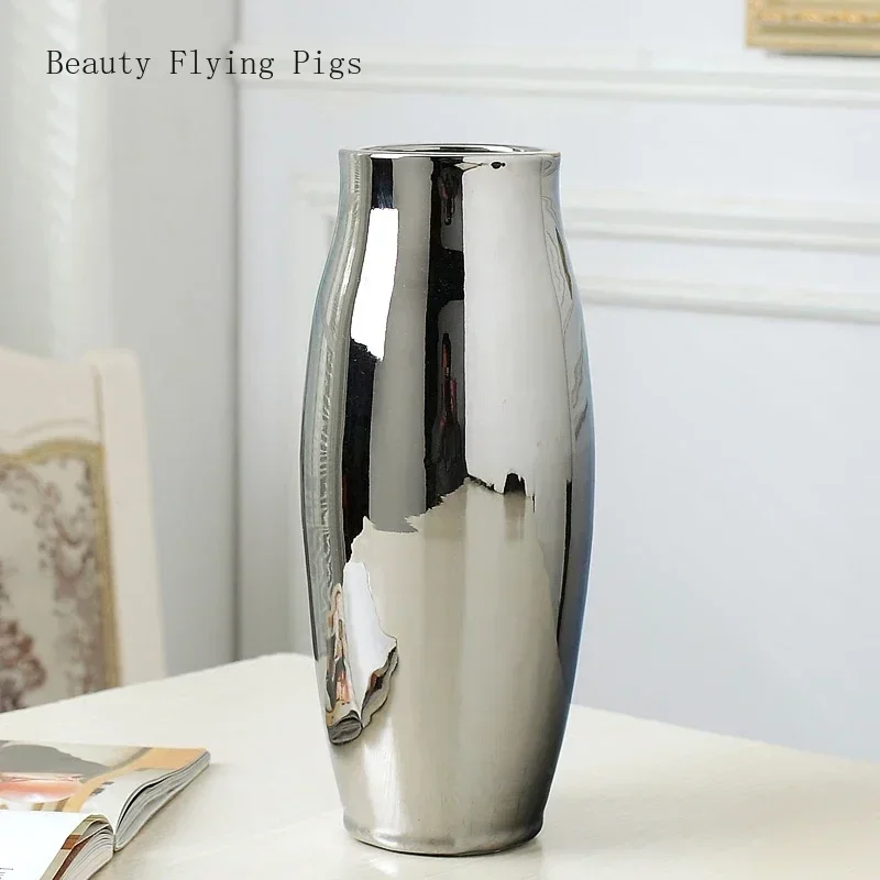 Home living room TV cabinet wine cabinet decoration ornaments simple fashion soft work art ceramic gold-plated silver vase