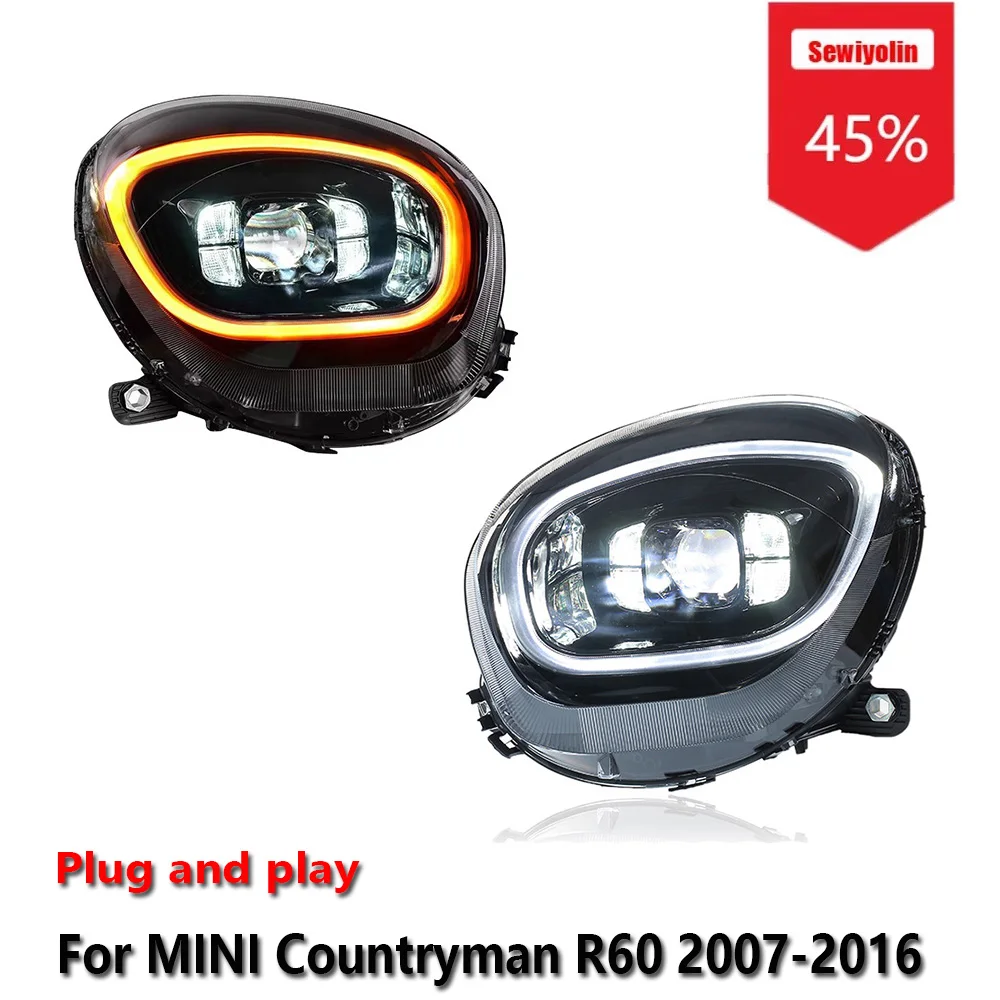 

Sewiyolin автомобильные светодиодные фары в сборе для MINI Countryman R60 2007-2016, противотуманные фары DRL, стоп-сигнал поворота, Plug and Play