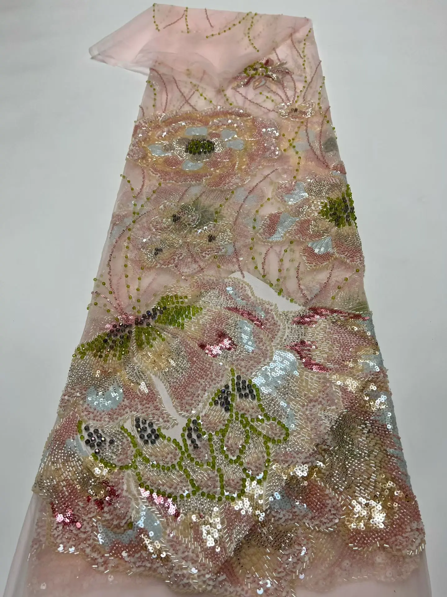 

Luxury African Groom Sequins Lace Fabric Beaded Embroidery Lace French Tulle for Women's Party Dresses 5 Yards