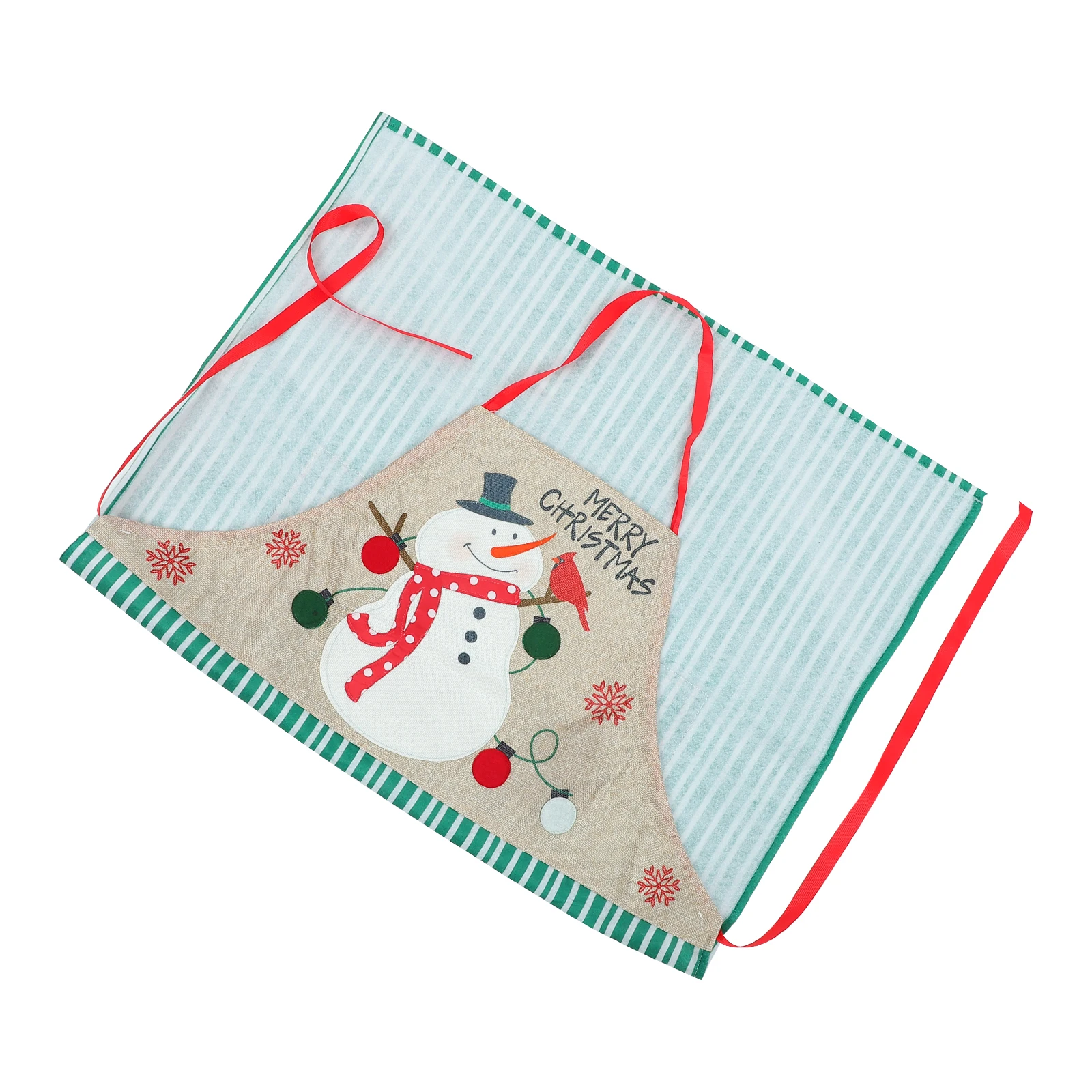 

Snowman Apron Christmas Kitchen Cooking Haircut Styling Fabric Barber Shop Hairdressing Work Adjustable Waistband