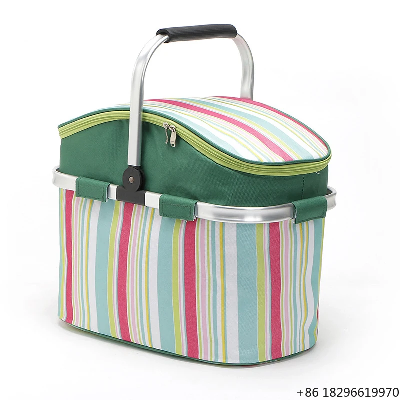 

Large Capacity Picnic Basket Aluminum Frame Portable Cooler Basket Waterproof Lining