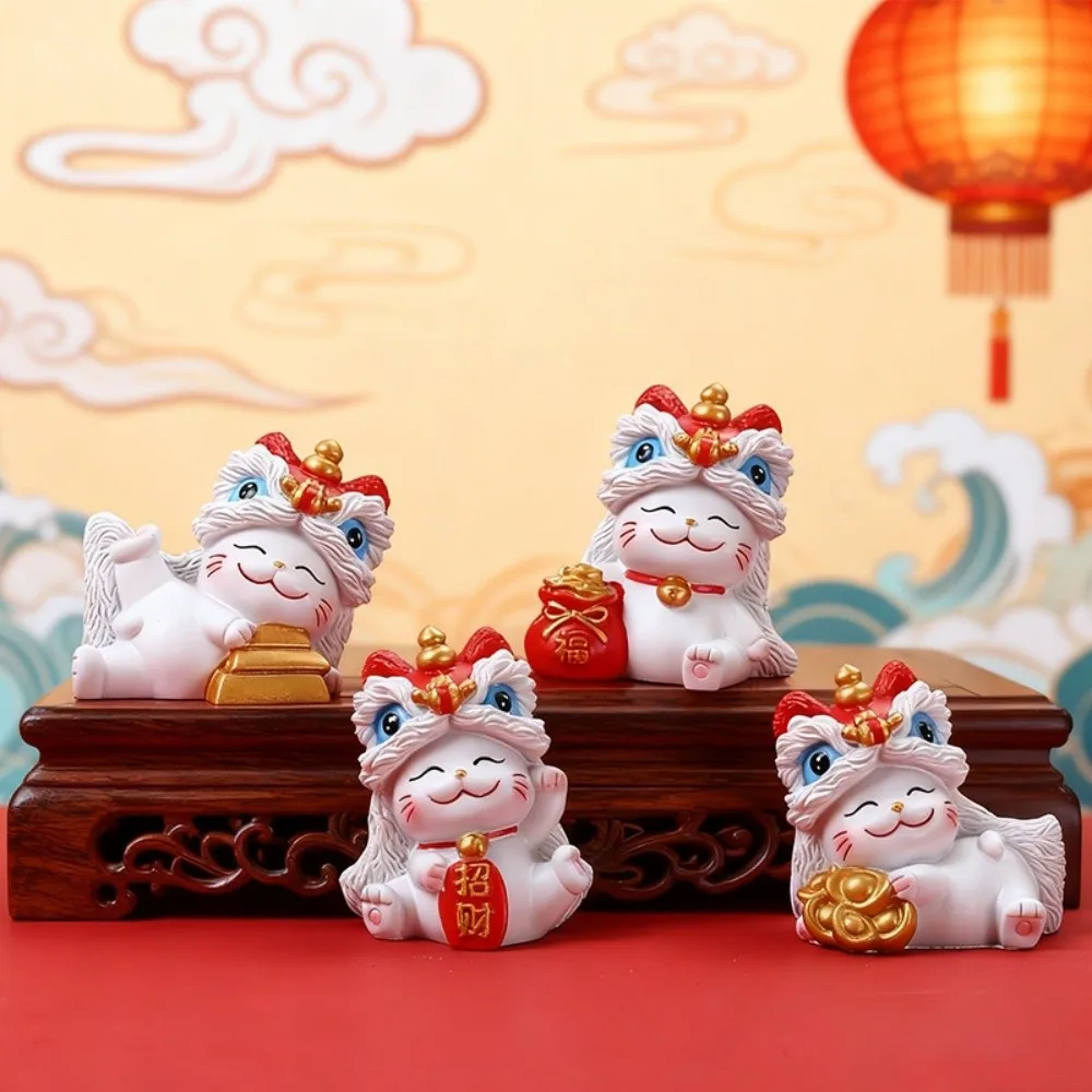Kawaii Beckoning Cat Desktop Ornament Wealth Good Fortune Lucky Cat Sculpture Decoration Cute New Year Cat Statue Living Room