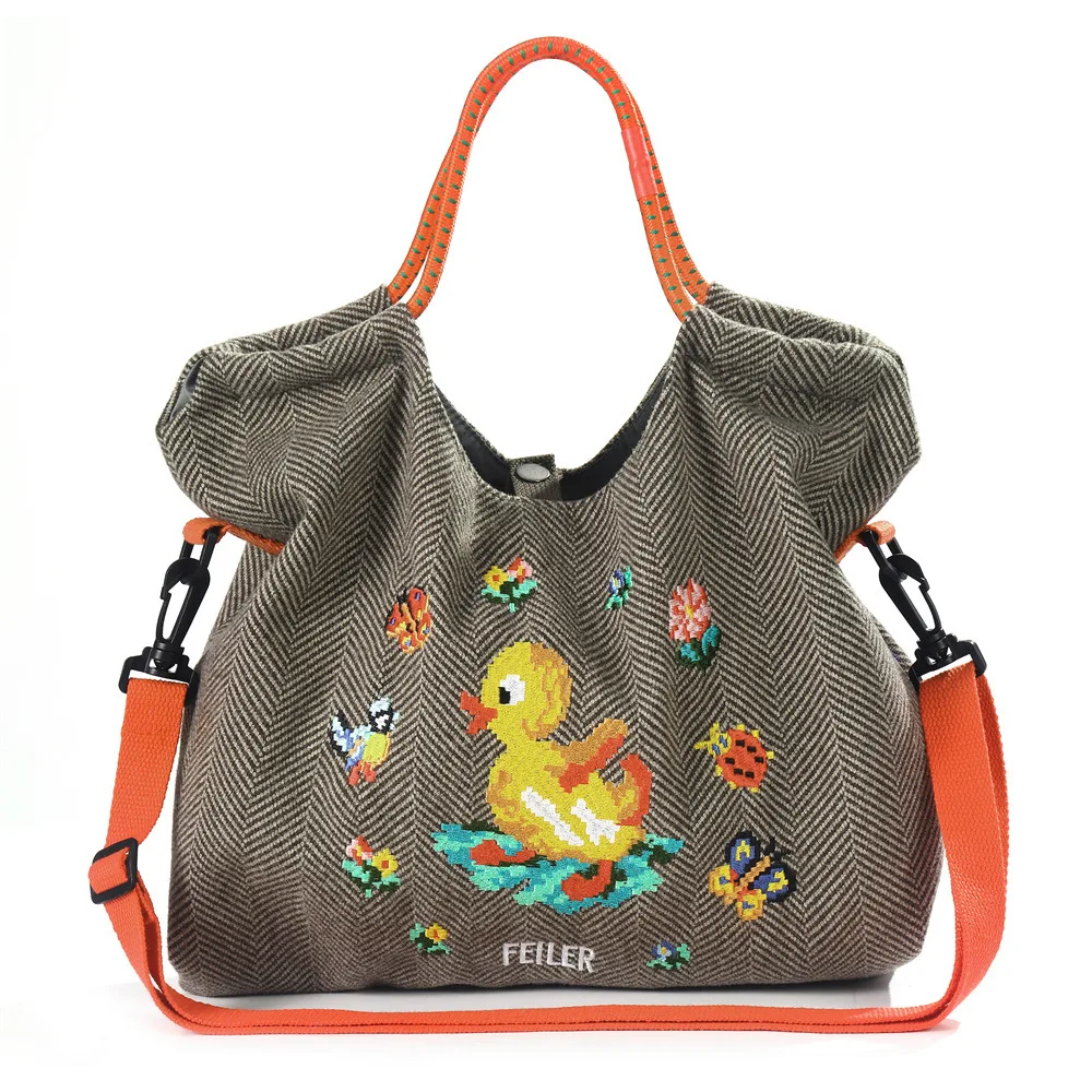 

Autumn and Winter Japanese-Style Cartoon Embroidered Tote Bag Fashionable Large-Capacity Women's Bag Crossbody Shoulder Bag