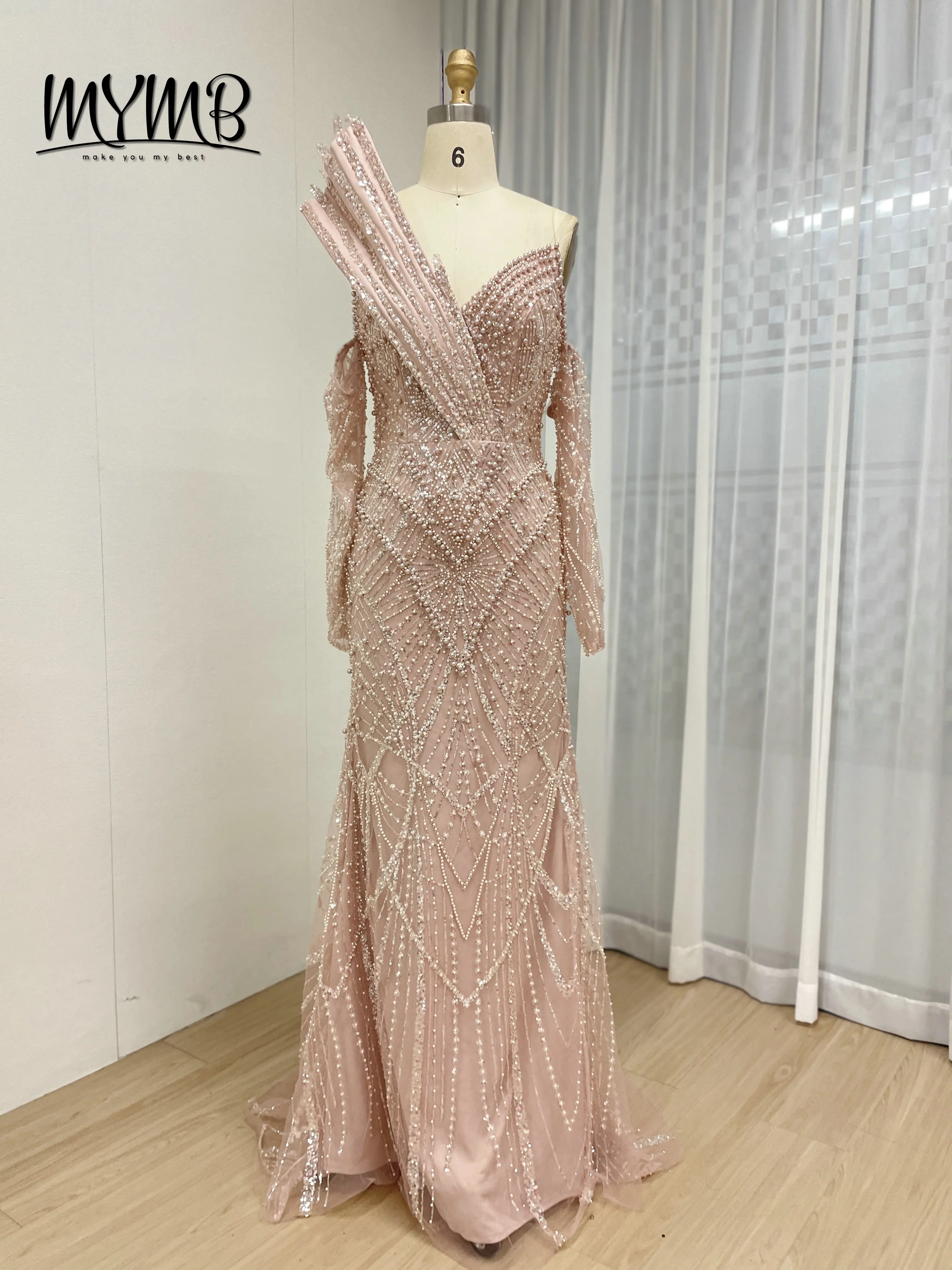 MYMB lumière luxe haut de gamme perle cloutée sirène robe de soirée perlée paillettes Tulle élégant robes de bal pour la soirée MY30139