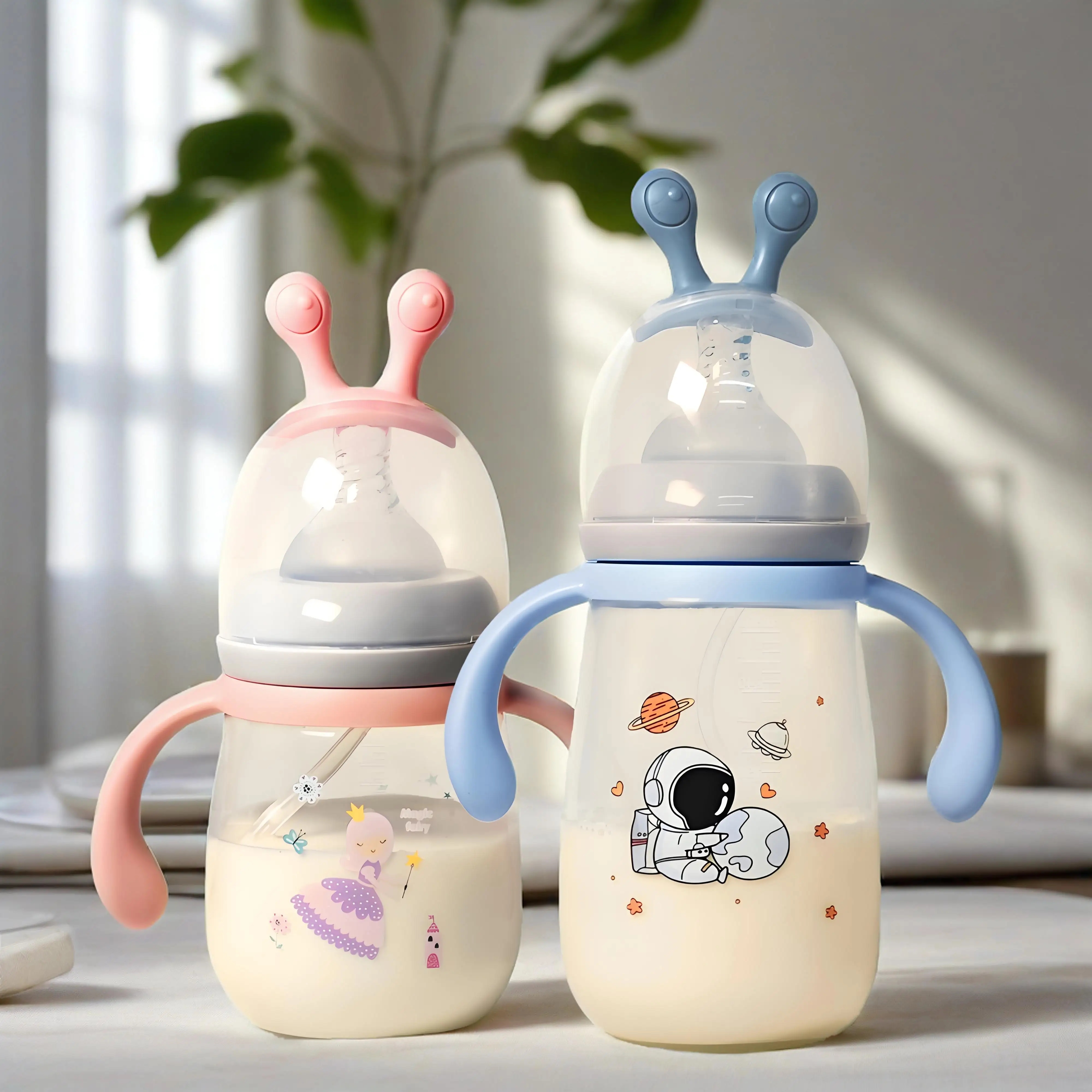 

1 шт., ширококалиберная детская бутылочка из полипропилена в форме улитки с ручкой, 180 мл/300 мл на выбор, без бисфенола А, защита от падения и долговечность