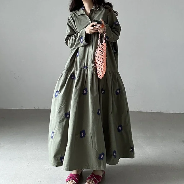 Chique dames lange Dr herfst winter nieuwe Sle ontwerp retro borduurwerk bloem losse afslankende Dr Ci woon-werkverkeer enkele knop