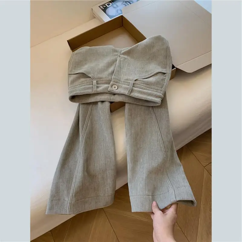 

Grey Fleece Lined Thickened Wide Leg Pants Casual Loose Style Autumn Winter New Arrival Women's Comfortable Loose Pants