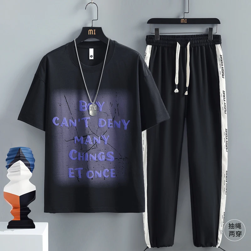 

New 2024 Summer Short Sleeved T-Shirts And Full-Length Pants Outwear Casual Two piece Men's Sets Sports Loose Tops Tees & Jogger