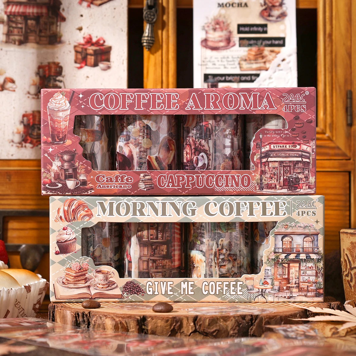 

4 рулона/коробка, наклейки на кофейную тематику, подходят для справочников своими руками, предметов, украшения для подарочной упаковки, изысканных декоративных принадлежностей.