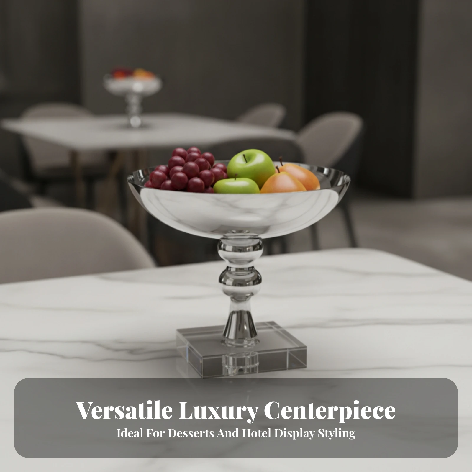 Pedestal Fruit Bowl with Crystal Base Balanced Decorative Fruit Bowl Sturdy Reflective for Hosts, Dining Table, Buffet